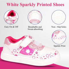 Myau Girls' White Sparkly Printed Shoes - Stylish and Comfortable Footwear for Your Little Princess