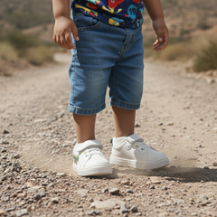 Myau Kids White Shoes with Dinosaur Patch | Hook & Loop Closure | Lightweight Toddler Sneakers (1–5 Years)