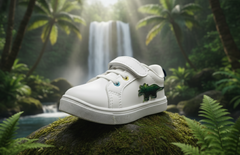 Myau Kids White Shoes with Dinosaur Patch | Hook & Loop Closure | Lightweight Toddler Sneakers (1–5 Years)