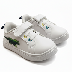 Myau Kids White Shoes with Dinosaur Patch | Hook & Loop Closure | Lightweight Toddler Sneakers (1–5 Years)