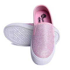 Myau Sparkling Comfortable Glittery Pink Slipons Shoes for Girls| Ideal for Regular Fashionable|Stylish|Easy to wear|Soft Lining|for Age 3.5 years to 9 Years