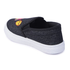 Myau Girls' Glitter Embroidery Design Slip-On Shoes,Casual Sneakers for 3-8 Years