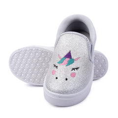 Myau Girls' Glitter Unicorn Slip-On Shoes,Casual Sneakers for 3-8 Years