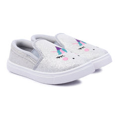 Myau Girls' Glitter Unicorn Slip-On Shoes,Casual Sneakers for 3-8 Years