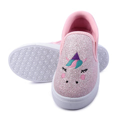 Myau Girls' Glitter Unicorn Slip-On Shoes,Casual Sneakers for 3-8 Years