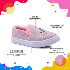 Myau Girls' Glitter Unicorn Slip-On Shoes,Casual Sneakers for 3-8 Years