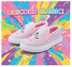 Myau Girls' Glitter Unicorn Slip-On Shoes,Casual Sneakers for 3-8 Years