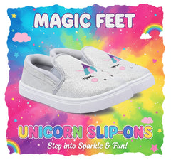 Myau Girls' Glitter Unicorn Slip-On Shoes,Casual Sneakers for 3-8 Years