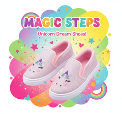 Myau Girls' Glitter Unicorn Slip-On Shoes,Casual Sneakers for 3-8 Years