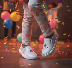 Myau Girls' Glitter Unicorn Slip-On Shoes,Casual Sneakers for 3-8 Years