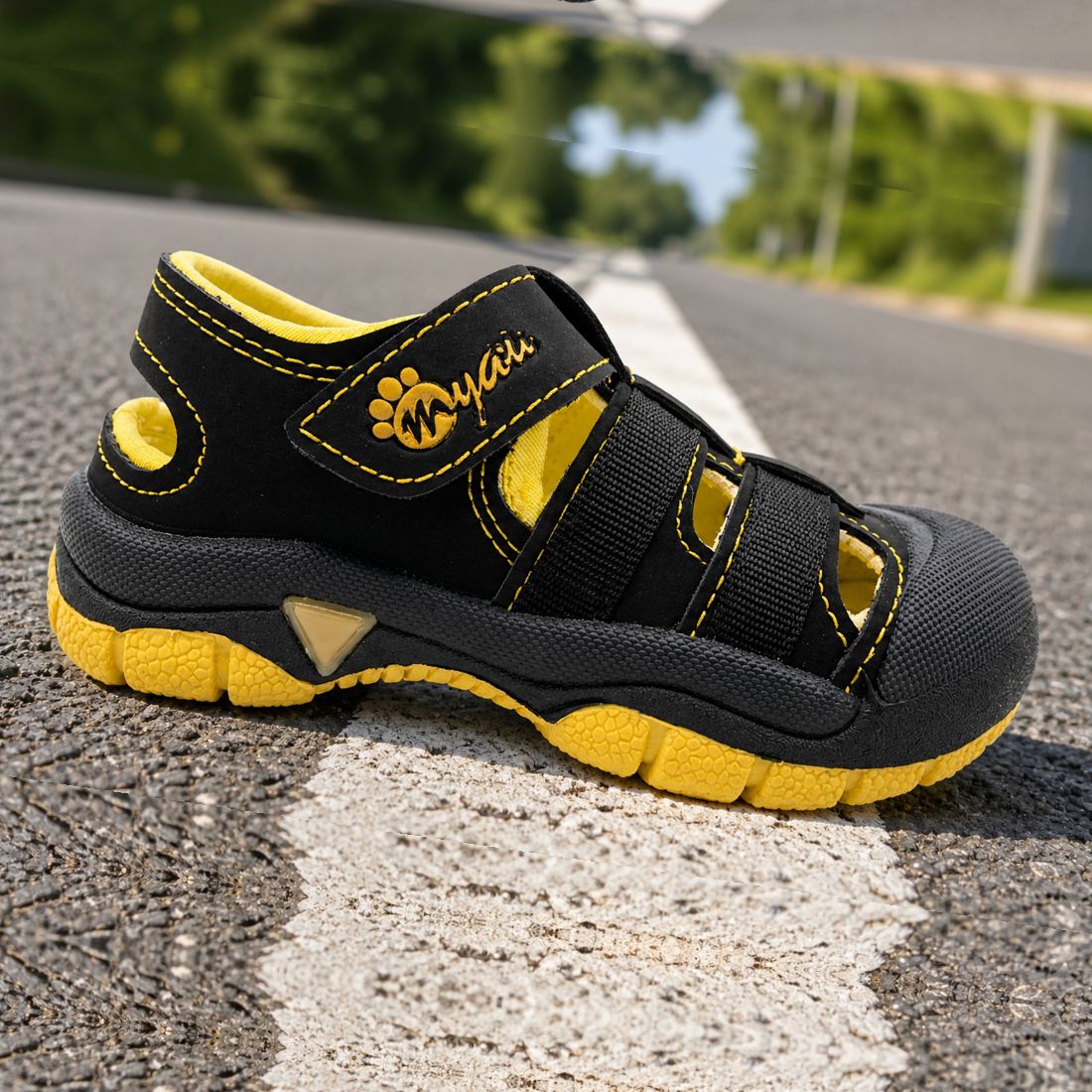 Myau Kids Sport Sandals for Boys & Girls | Lightweight Outdoor Walking Shoes | Breathable Cut-Out Design |  Hook & Loop Strap Casual Sneakers