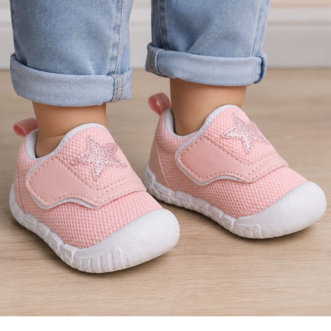 Myau Baby Girls Casual Walking Shoes | Soft Lightweight Mesh | Anti-Slip Velcro Shoes for Toddlers & Infants | Pink
