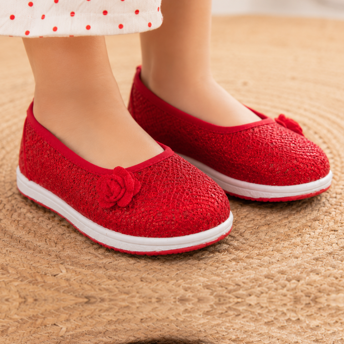 MYAU Girls Party Wear Ballet Flats | Glitter Slip-On Dress Shoes with Soft Cushion Insole | Lightweight Comfortable Casual Shoes for Kids (1.5 Years – 5 Years)