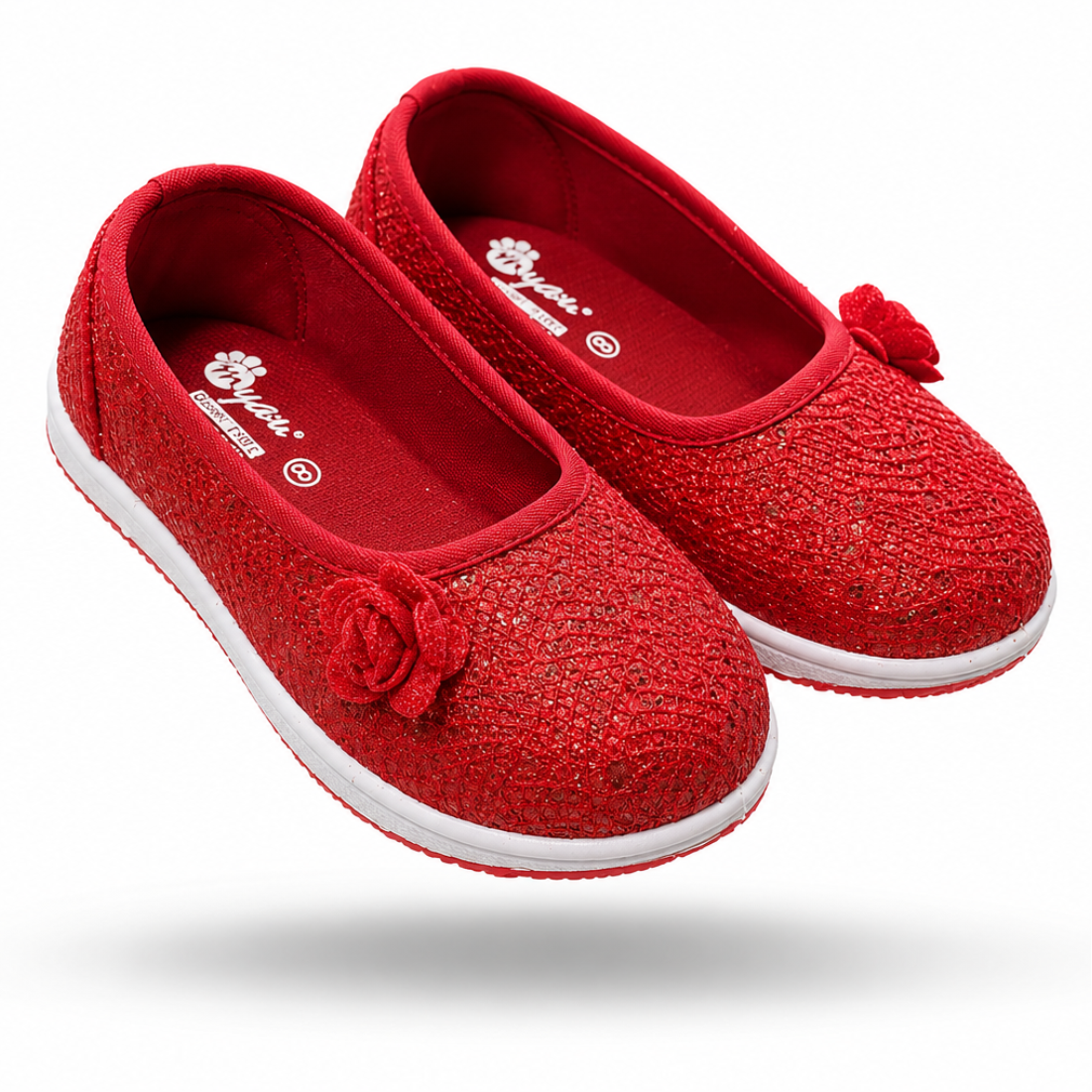 MYAU Girls Party Wear Ballet Flats | Glitter Slip-On Dress Shoes with Soft Cushion Insole | Lightweight Comfortable Casual Shoes for Kids (1.5 Years – 5 Years)
