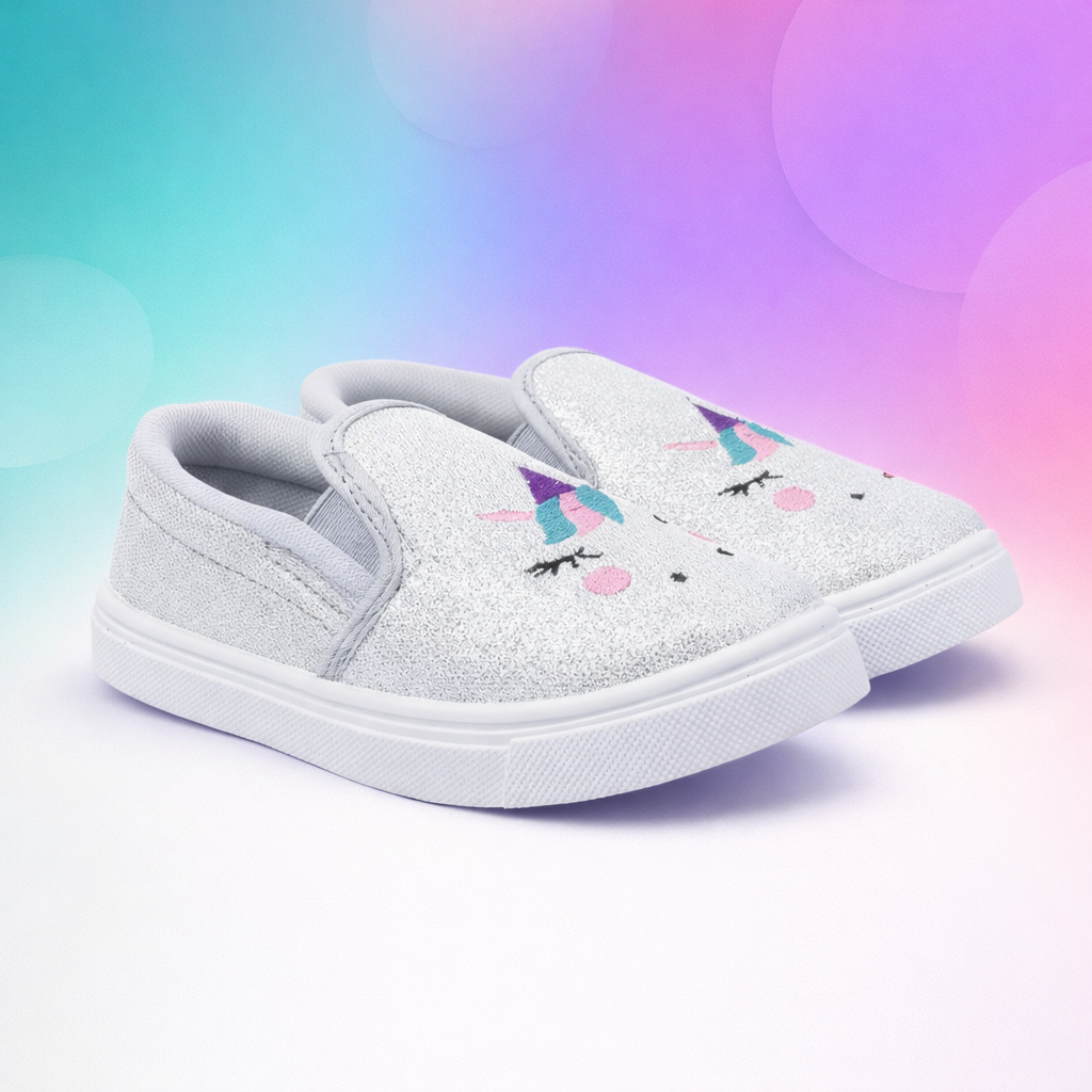 Myau Girls' Glitter Unicorn Slip-On Shoes,Casual Sneakers for 3-8 Years