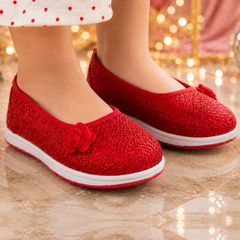 MYAU Girls Party Wear Ballet Flats | Glitter Slip-On Dress Shoes with Soft Cushion Insole | Lightweight Comfortable Casual Shoes for Kids (1.5 Years – 5 Years)