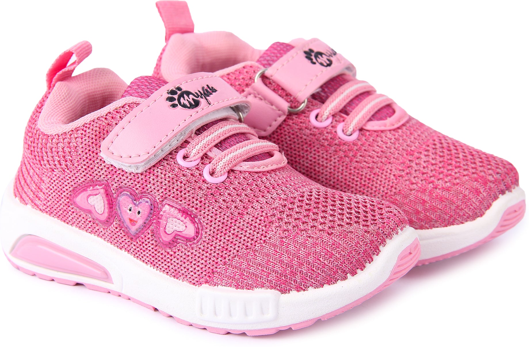 Myau Hook & Loop Running Shoes For Girls Pink