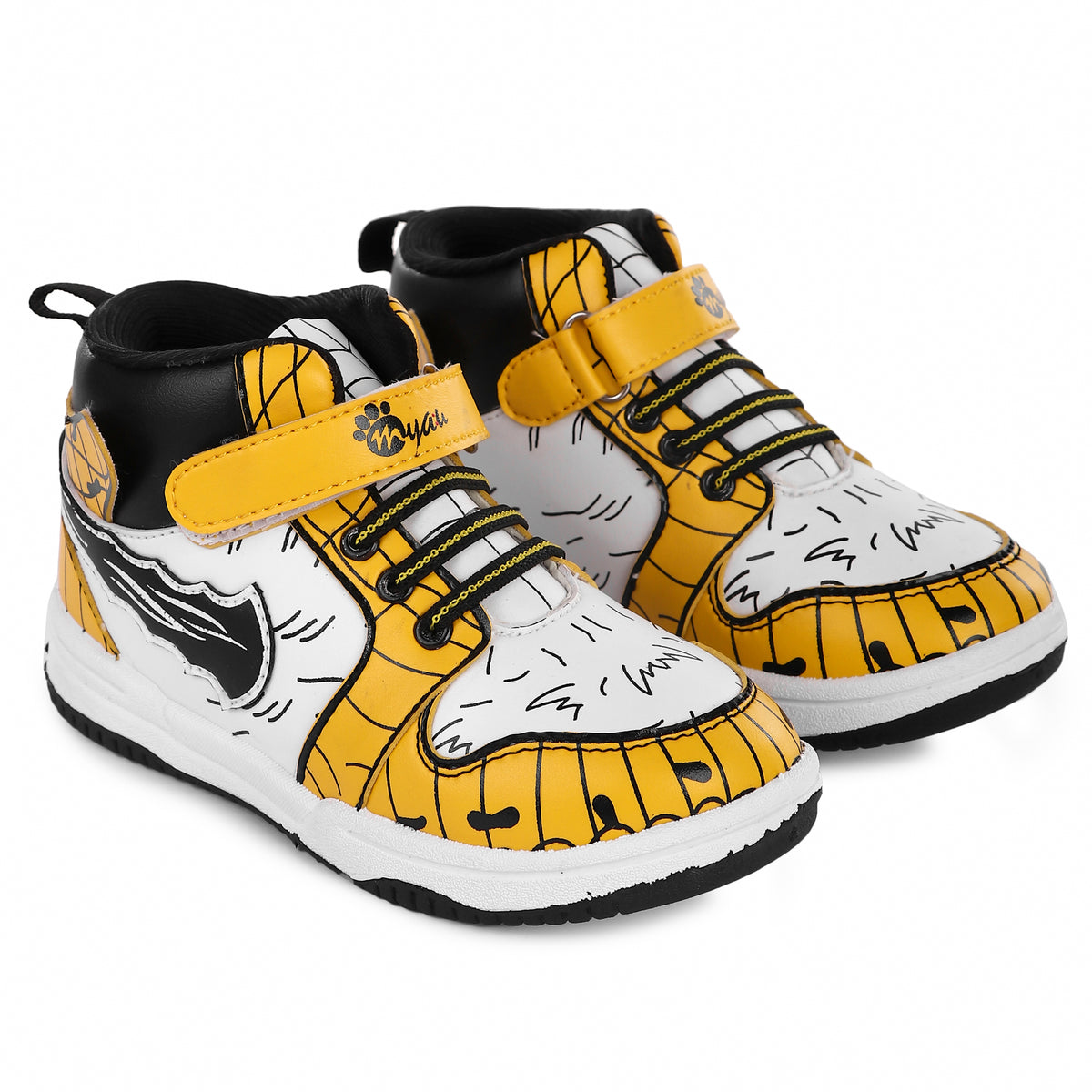 Myau Hook & Loop Running Shoes For Boys & Girls Yellow