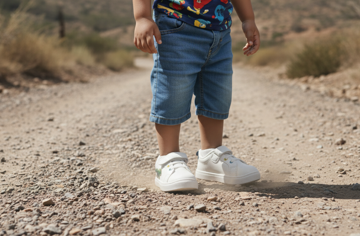 Myau Kids White Shoes with Dinosaur Patch | Hook & Loop Closure | Lightweight Toddler Sneakers (1–5 Years)