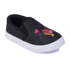 Myau Girls' Glitter Embroidery Design  Slip-On Shoes,Casual Sneakers for 3-8 Years