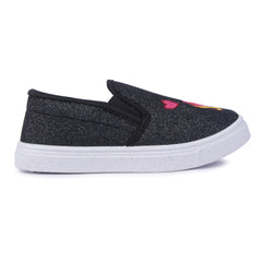 Myau Girls' Glitter Embroidery Design  Slip-On Shoes,Casual Sneakers for 3-8 Years
