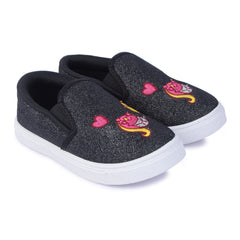 Myau Girls' Glitter Embroidery Design  Slip-On Shoes,Casual Sneakers for 3-8 Years