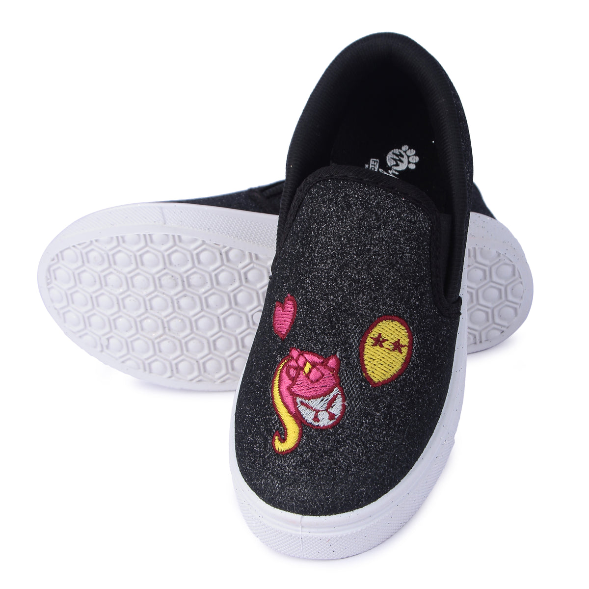 Myau Girls' Glitter Embroidery Design  Slip-On Shoes,Casual Sneakers for 3-8 Years