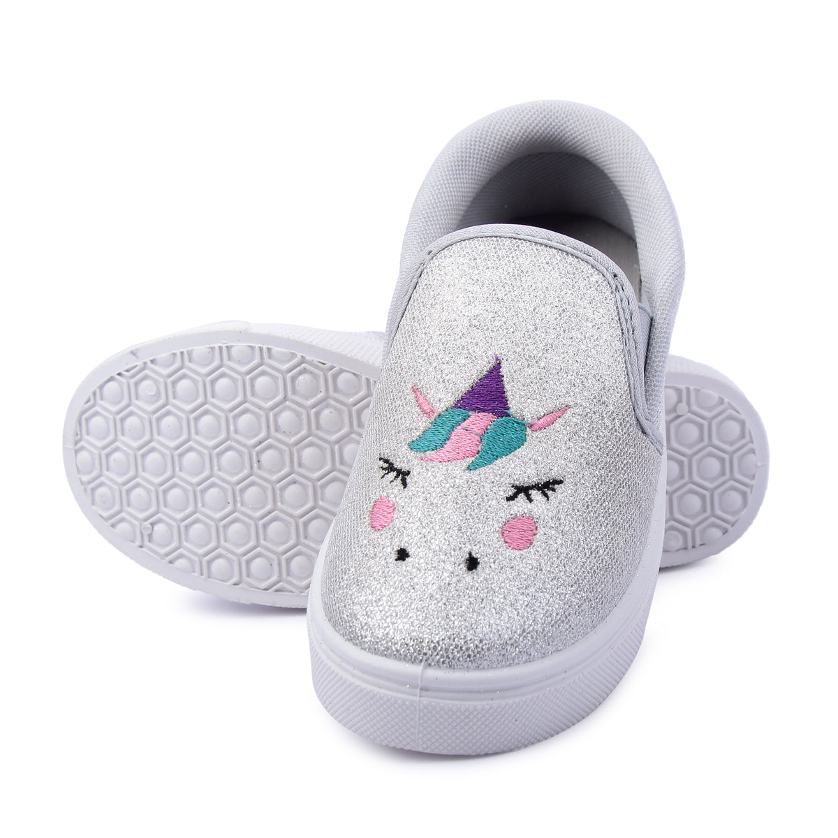 Myau Girls' Glitter Unicorn Slip-On Shoes,Casual Sneakers for 3-8 Years