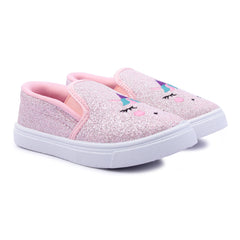Myau Girls' Glitter Unicorn Slip-On Shoes,Casual Sneakers for 3-8 Years