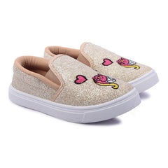 Myau Girls' Glitter Embroidery Design  Slip-On Shoes,Casual Sneakers for 3-8 Years