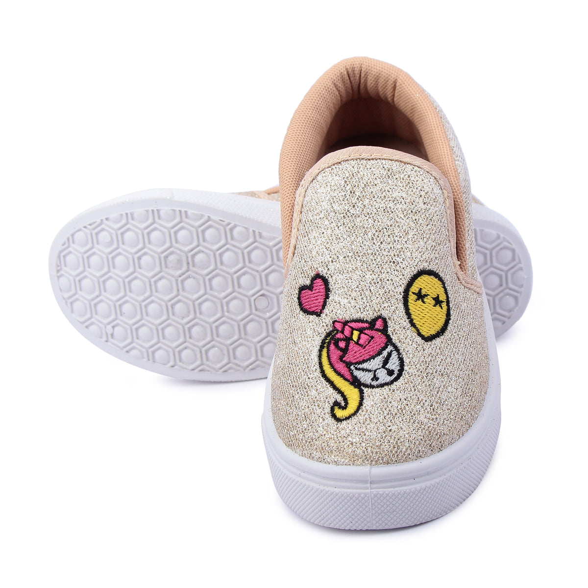 Myau Girls' Glitter Embroidery Design  Slip-On Shoes,Casual Sneakers for 3-8 Years