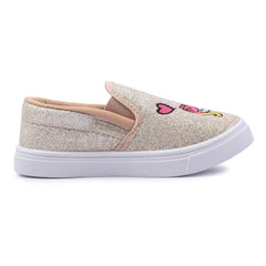 Myau Girls' Glitter Embroidery Design  Slip-On Shoes,Casual Sneakers for 3-8 Years