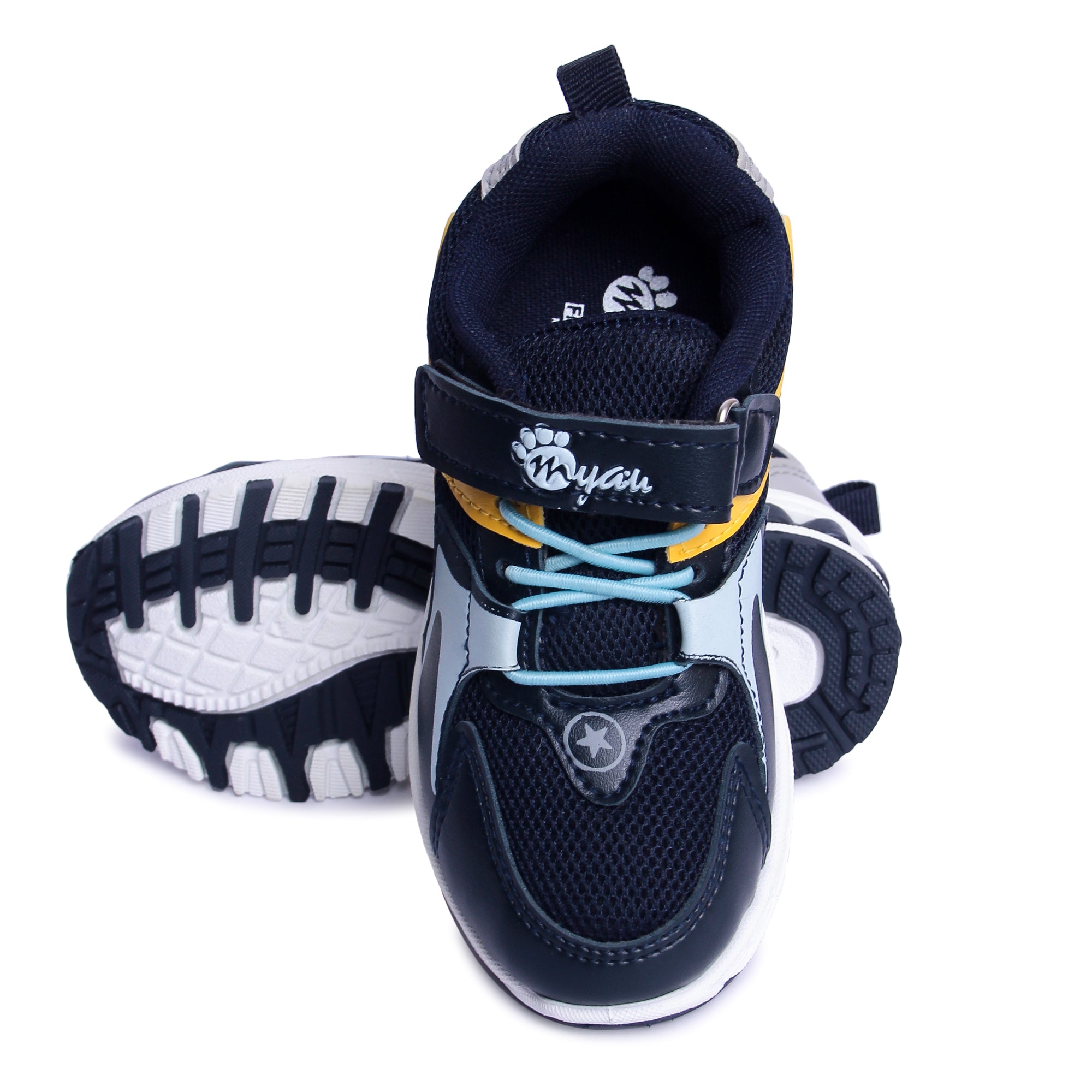 Myau Unisex Sports Shoe Style| Extra Comfort| All Day wear| Hook & Loop Style|Double Colour Durable & Sturdy Grip-Sole|Breathable Mesh|for Age Group 3.5 Years to 8 Years