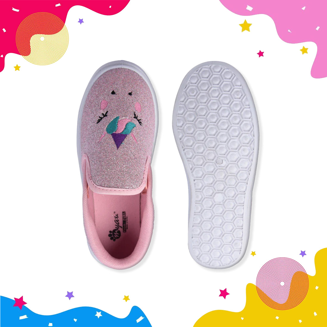 Myau Girls' Glitter Unicorn Slip-On Shoes,Casual Sneakers for 3-8 Years
