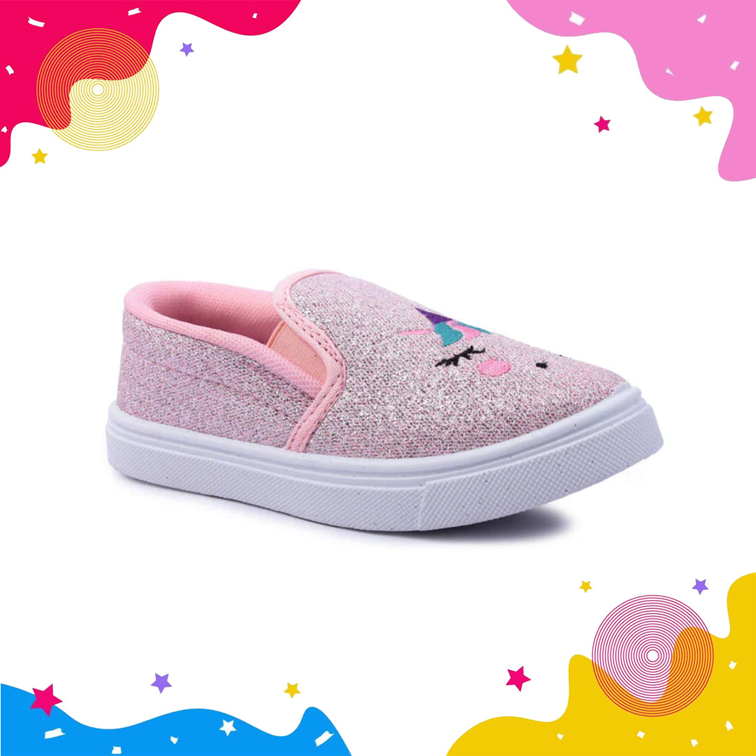 Myau Girls' Glitter Unicorn Slip-On Shoes,Casual Sneakers for 3-8 Years