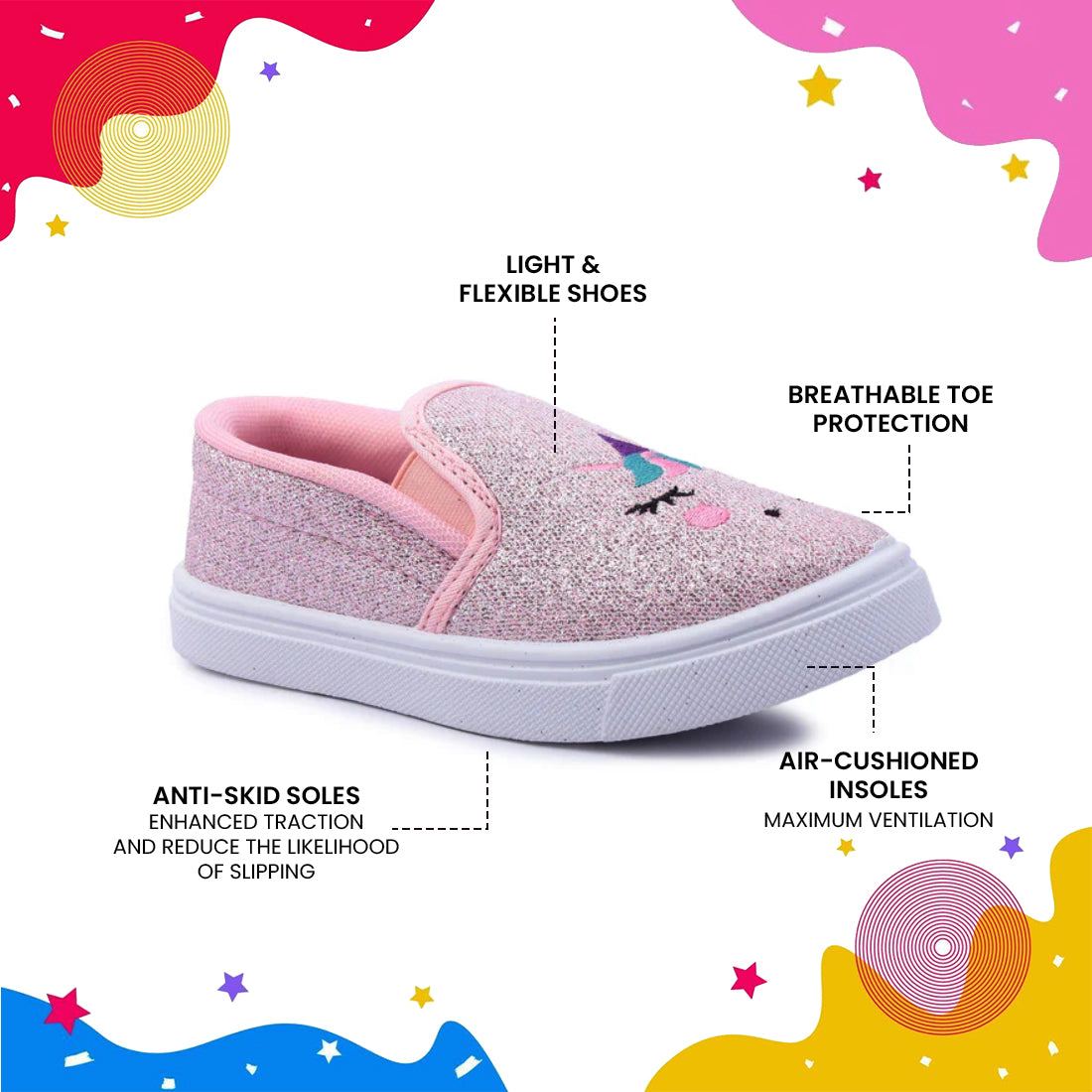 Myau Girls' Glitter Unicorn Slip-On Shoes,Casual Sneakers for 3-8 Years