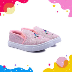 Myau Girls' Glitter Unicorn Slip-On Shoes,Casual Sneakers for 3-8 Years