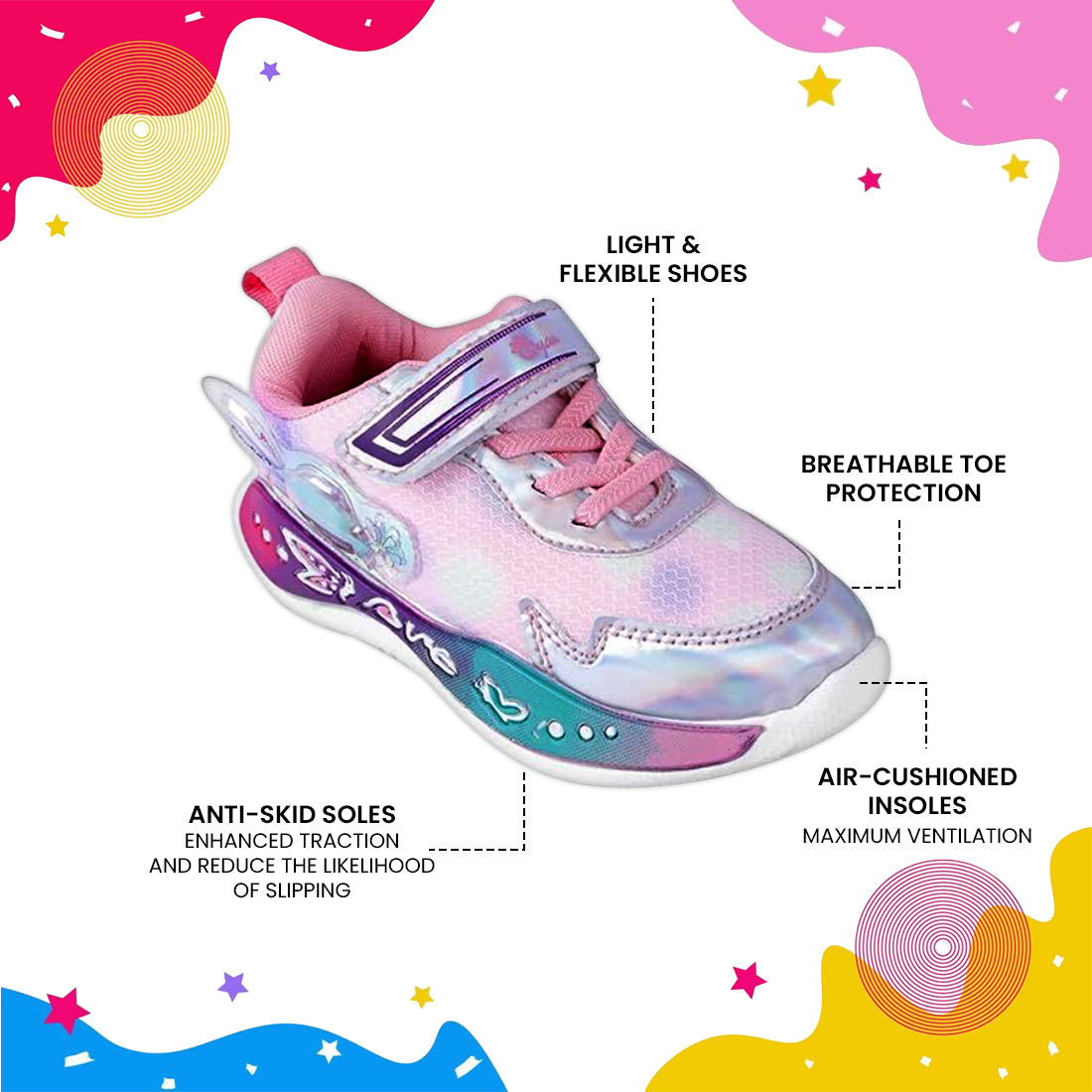 Myau Kids' Girls Shoes  Beautifully Designed with Creative Side Sole Stickers