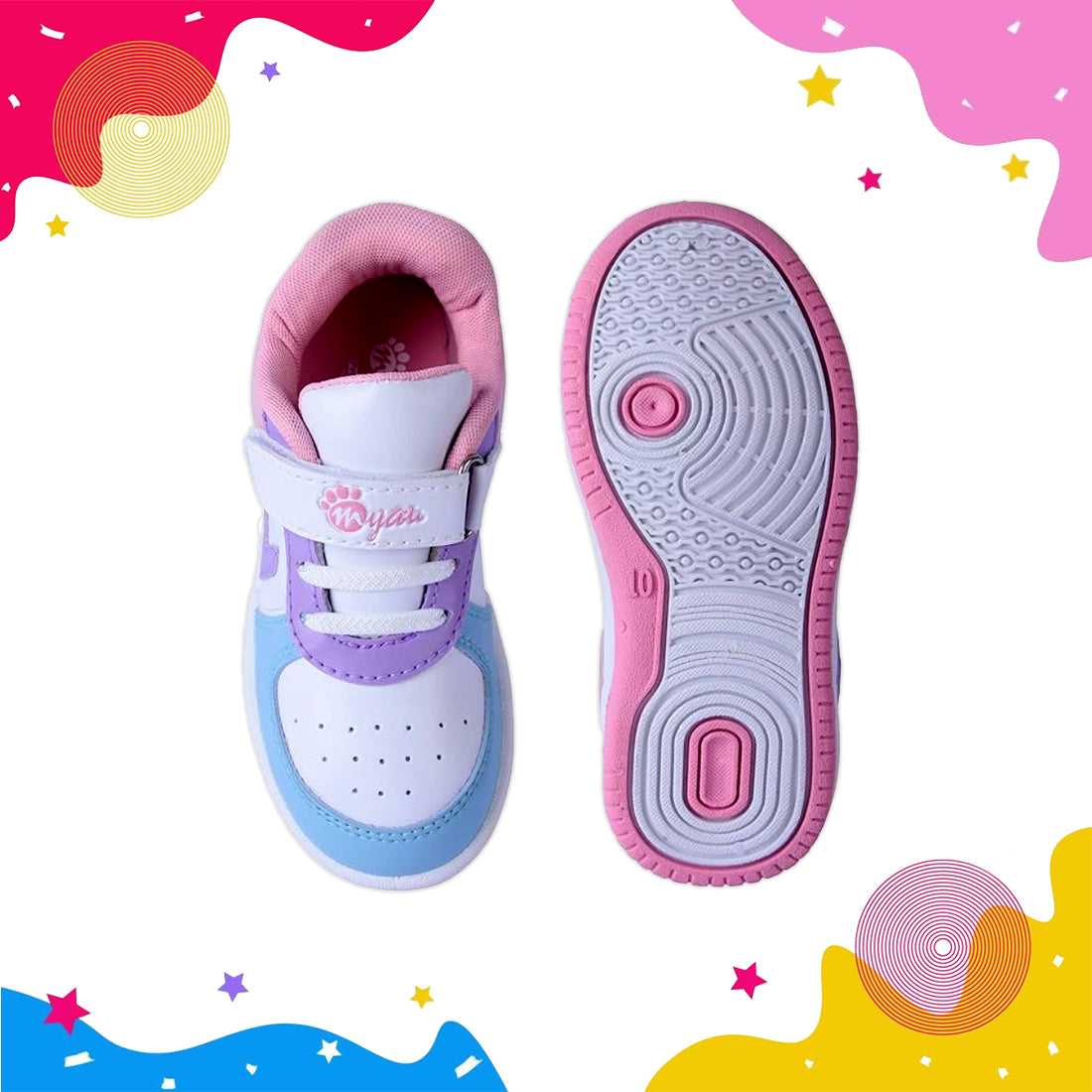 Myau Kids Sneakers, Colourful Design, Lightweight, Durable for Everyday Wear 3 to 8 Years Kids